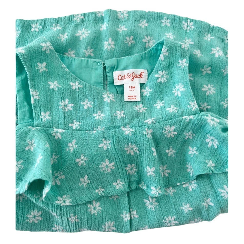 Cat & Jack Teal & White Floral Ruffle Kids Dress | Baby Girl 18 Months - Picture 2 of 6